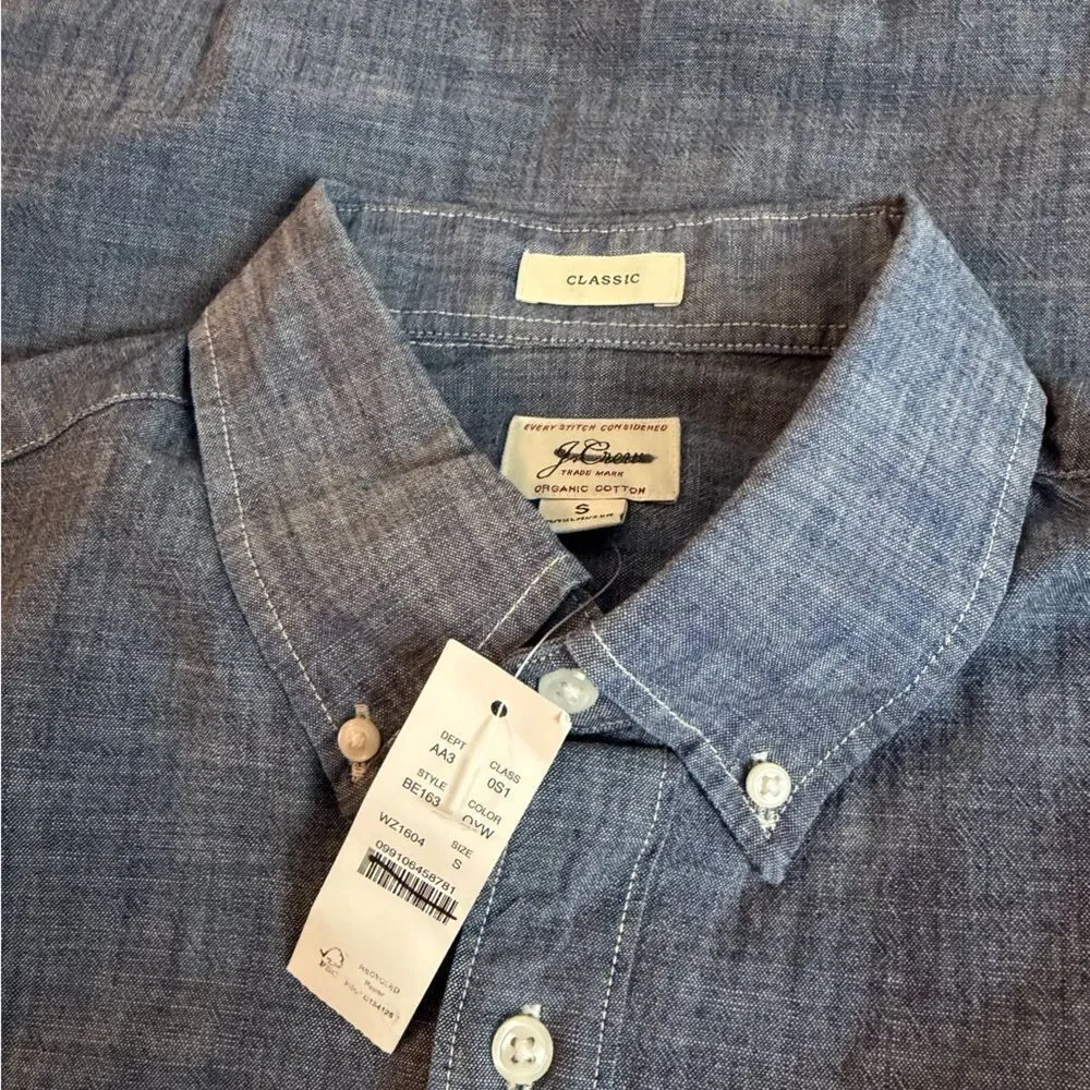 J.Crew Short-sleeve indigo organic chambray shirt NWT Size S